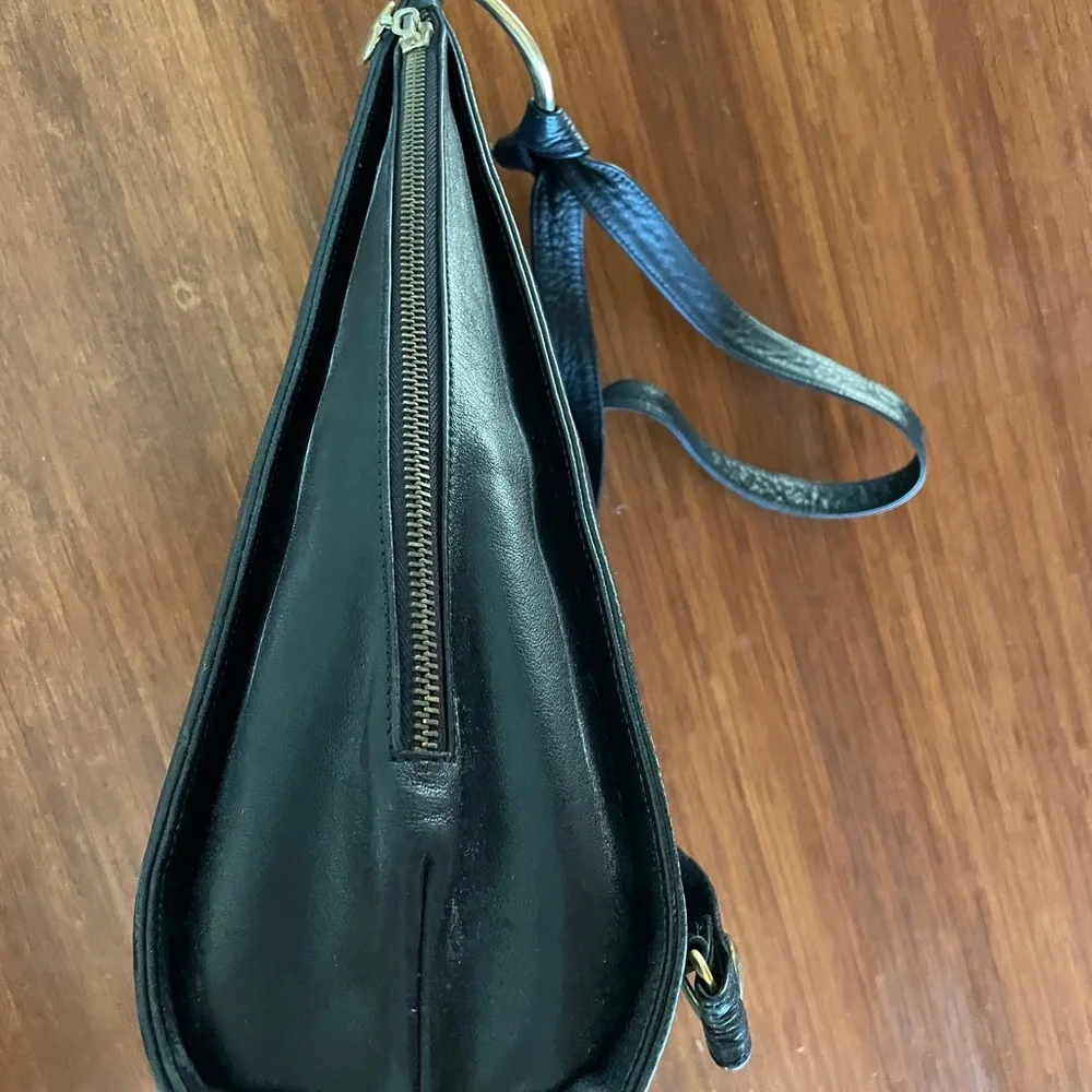 Black hard leather backpack handbag purse /backpack style